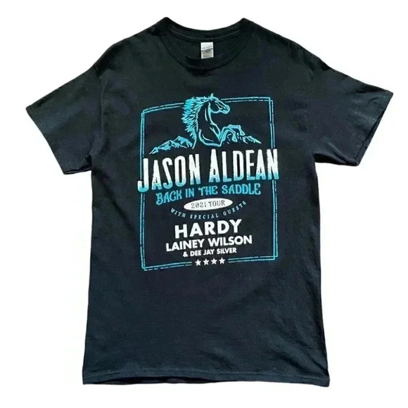 Jason Aldean T-Shirt Back in the Saddle 2021 Concert  Tour Band Tee Black Medium - Picture 2 of 16